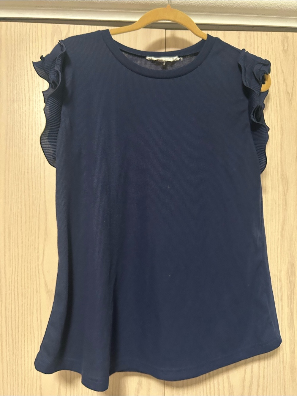 Women's Navy Ruffle Sleeve Blouse